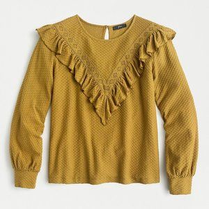 J. Crew Ruffle Trim Honeycomb-Knit Cotton Top, olive green